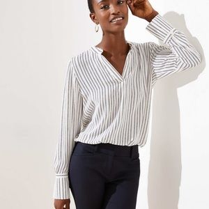 Loft striped split neck blouse
